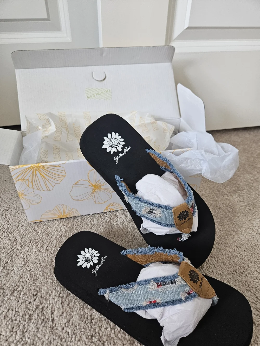 New In Box Yellow Box Yellow Box Faris, Lt. Blue Flip Flop Sizes 7 / 7.5 / 8 - Picture 5 of 16